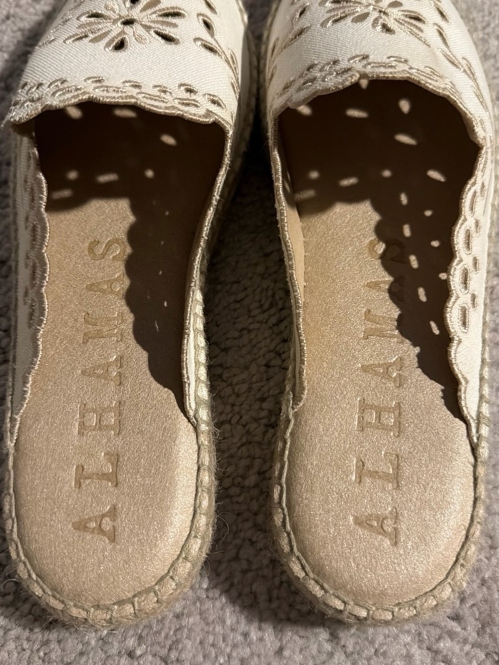 Embroidered Cream Slip-On Espadrille Mules - Picture 2 of 4